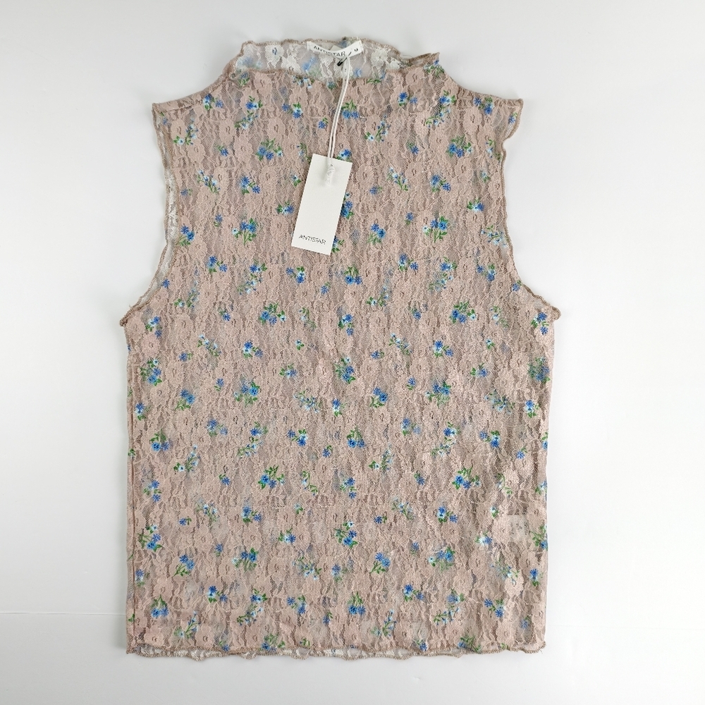 NWT ANTISTAR Pink Lace Floral Top Romantic  Soft Feminine Women M Layering